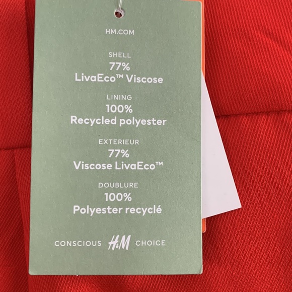 NWT H&M Bright Red High Waist Wide Leg Trouser Pants - 12 - Picture 5 of 5